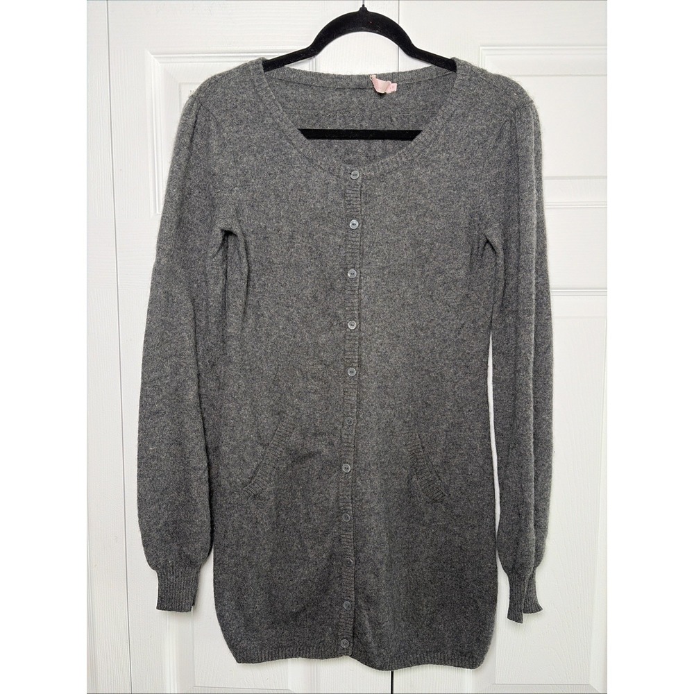 T Luxury Longline Cardigan‎ Womens M Gray Cashmere Button Front Pockets Soft